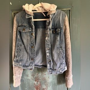 Free people hooded denim distressed jacket